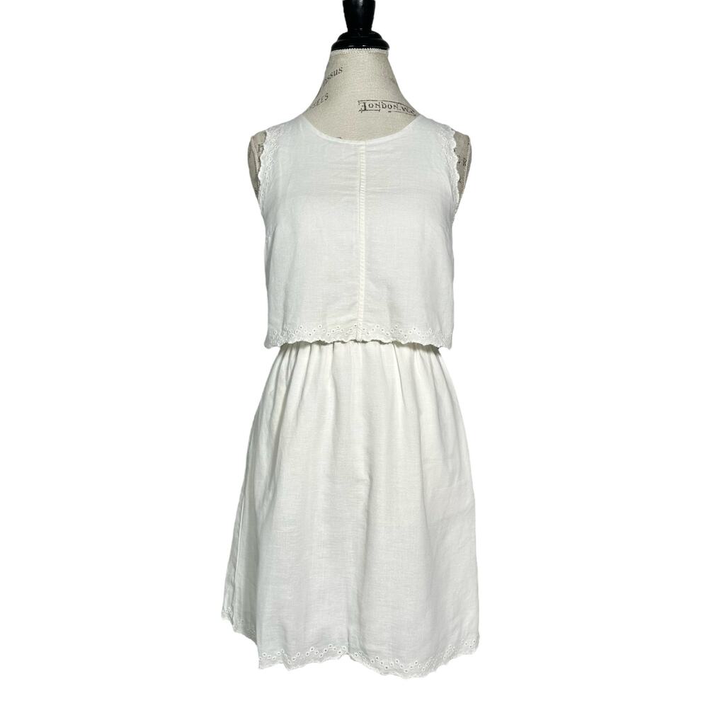 Madewell | Women | White Linen Blend Crossback Eyelet Spring Mini Dress | Size 2 - Picture 2 of 14